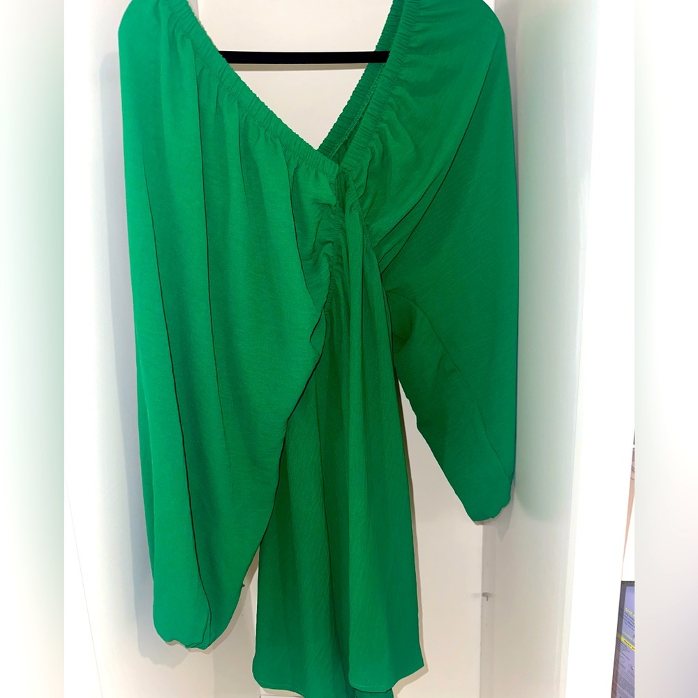 Green off the shoulder dress